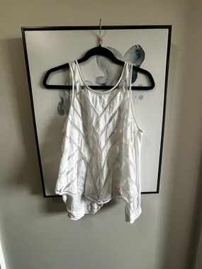 Free People White Textured Chevron Tank Top